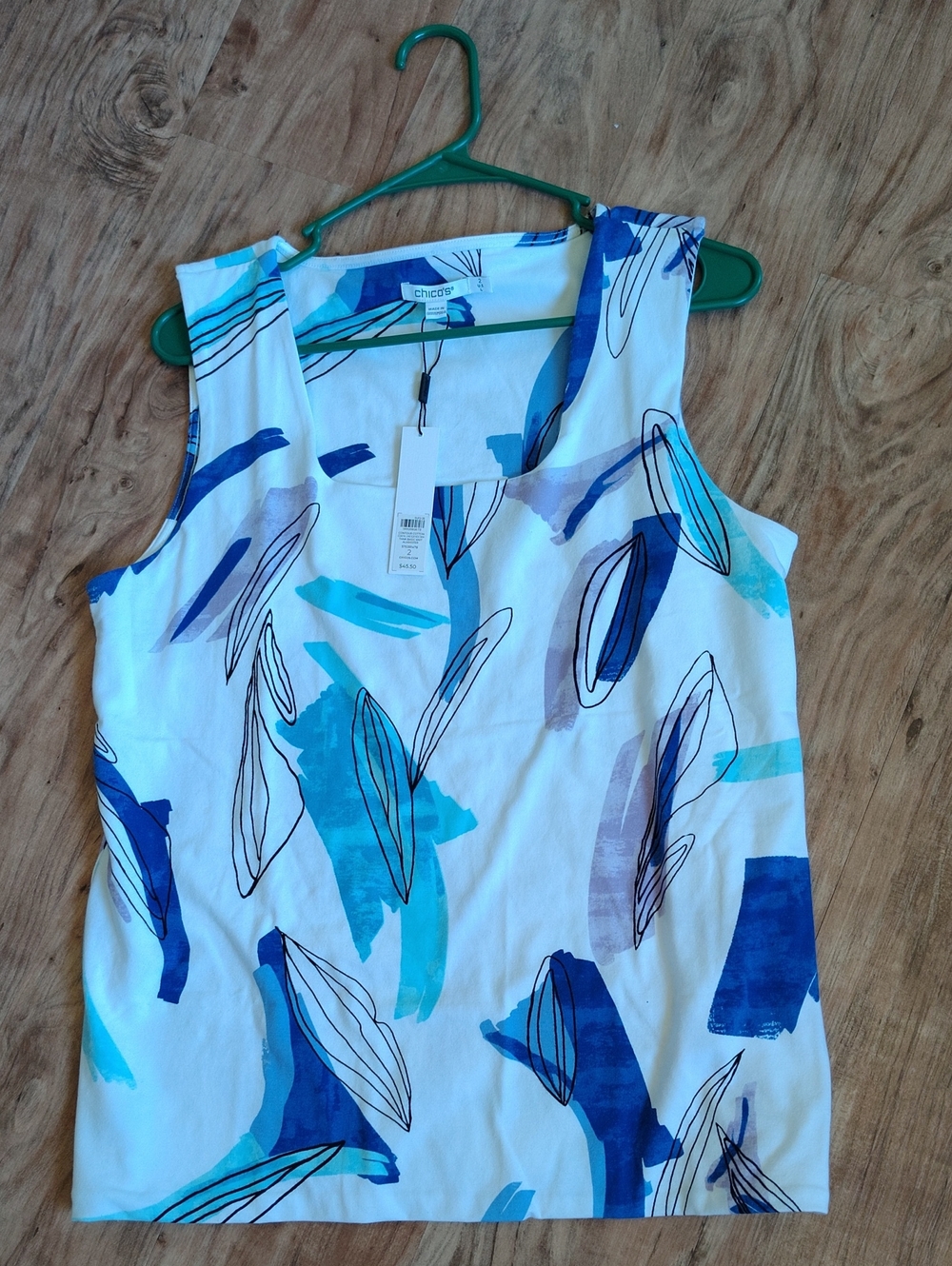 New! Chico's White & Blue Abstract Print Sleeveless Tank